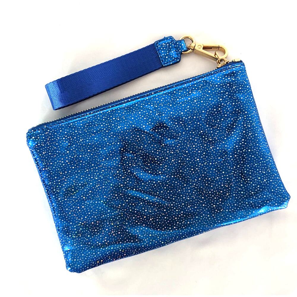Blue Sparkle Glitter Wristlet Clutch Bag